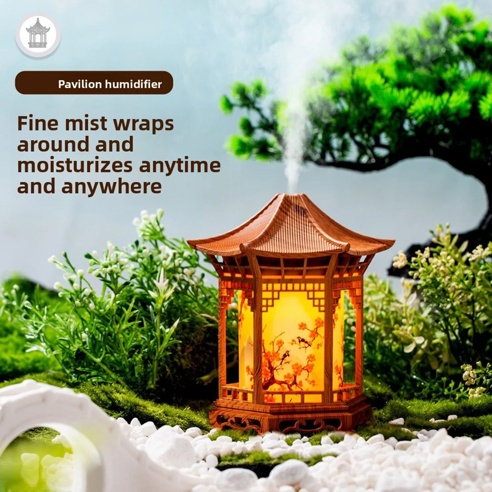 Chinese Pavilion Style Humidifier Oriental-Architecture Decorative Night Light Pavilion Aesthetic Design Cool Mist Humidifier