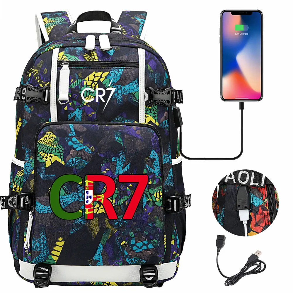 CR7 Backpack Women Men Waterproof Backpack Back Bag for Teens USB Capacity 18inch Laptop School Bags Boys Girls Travel Mochilas