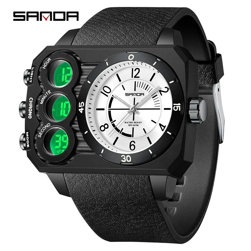 sandamon03 SANDA 6237 Dual Display Electronic Watch Waterproof Night Light
