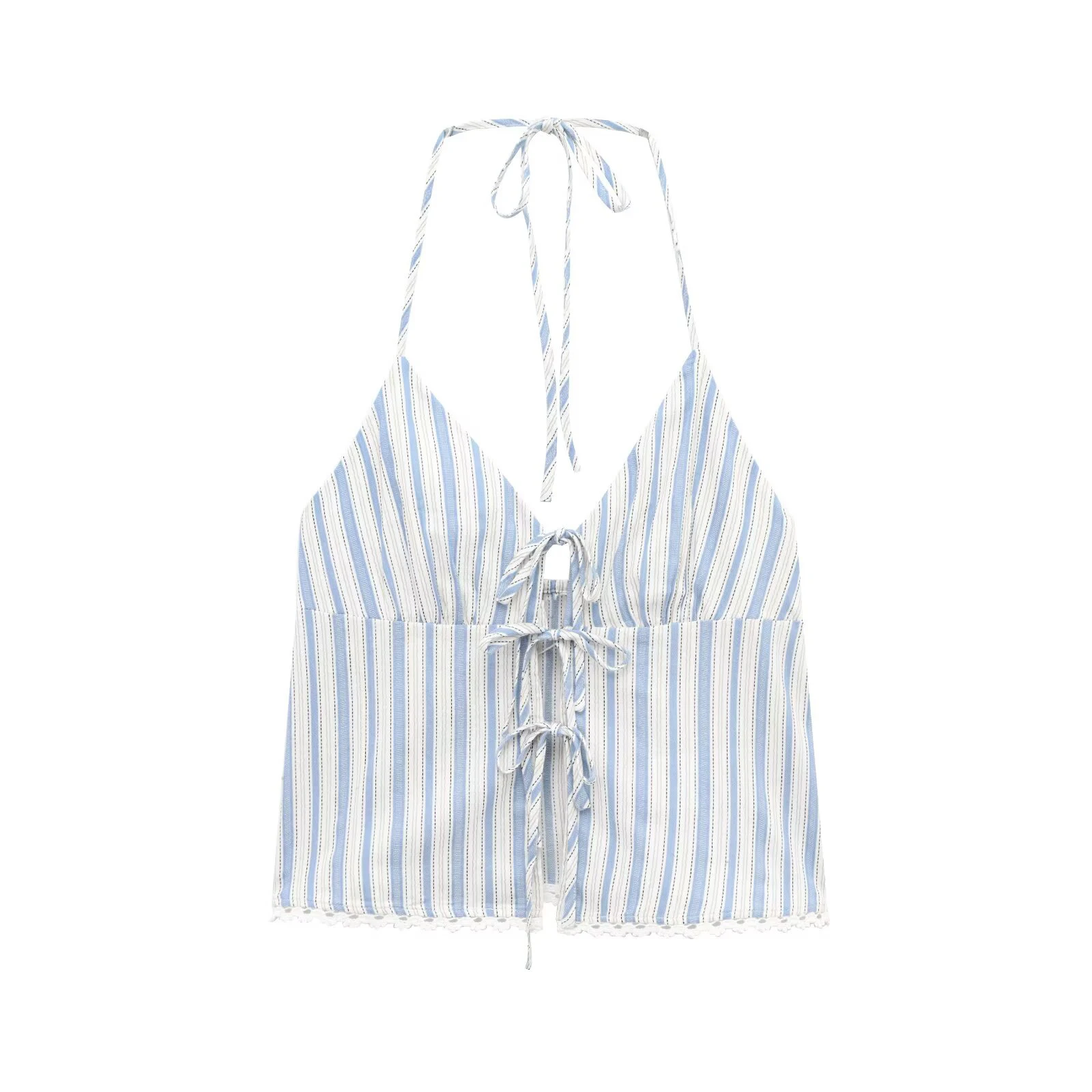 

UNIZERA women's top with contrasting stripes hanging neck straps spliced lace straps exuding a spring style vibe