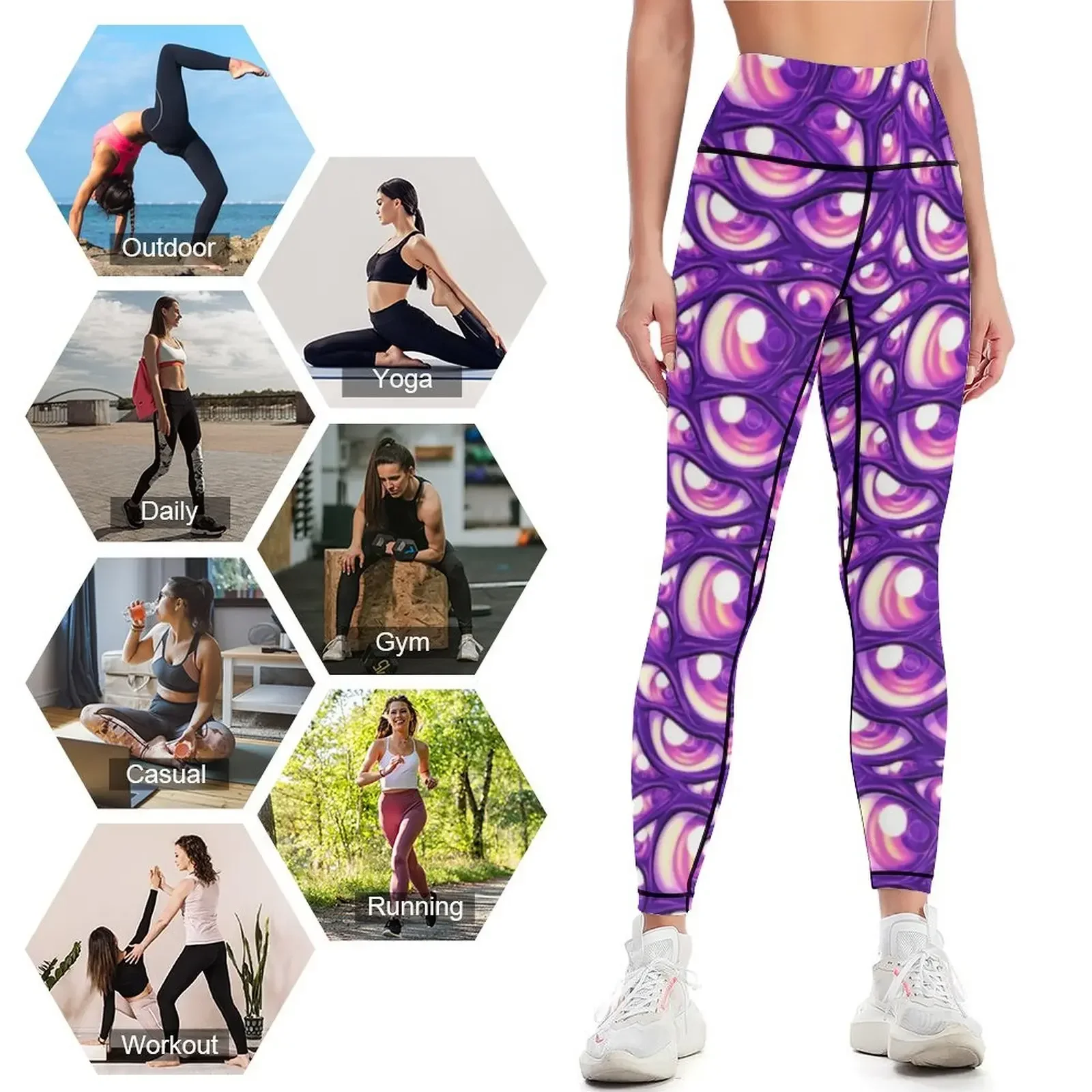 Eyeballs - Purple Leggings workout clothes for Women's tights Women's gym jogging pants Womens Leggings