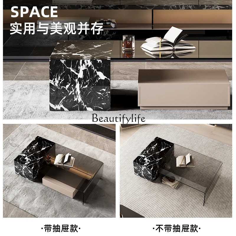 5Minimalist coffee table living room light luxury high-end sense retractable glass large size coffee table