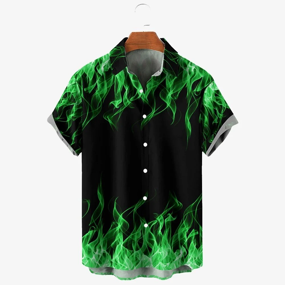 Flame 3D Print Hawaiian Beach Shirts Men Women Casual Fashion Streetwear Lapel Short Sleeve Shirt Male Tops Blouse Man Clothing