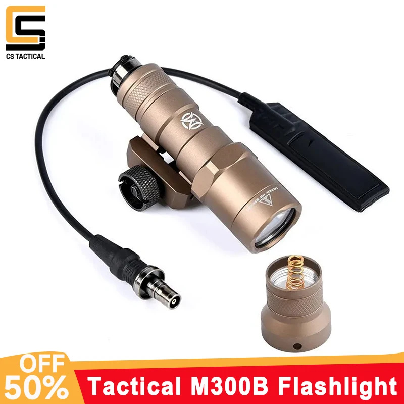 WADSN Metal M300 MINI Flashlight M300 Outdoor Hunting Airsoft Scout Light Tactical M300B White LED Light Spotlight Fit 20MM Rail