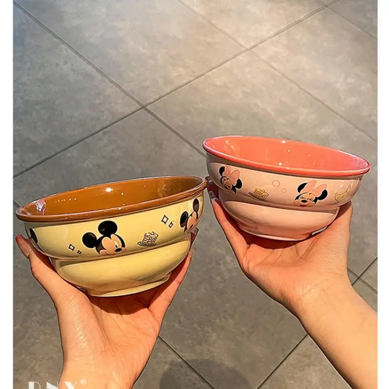 Kawaii Cutlery Set Mickey Anime Cute Rice Bowl Cartoon Children's Bowl Large Capacity Rice Soup Bowl Gift Ceramic Bowl Wholesale