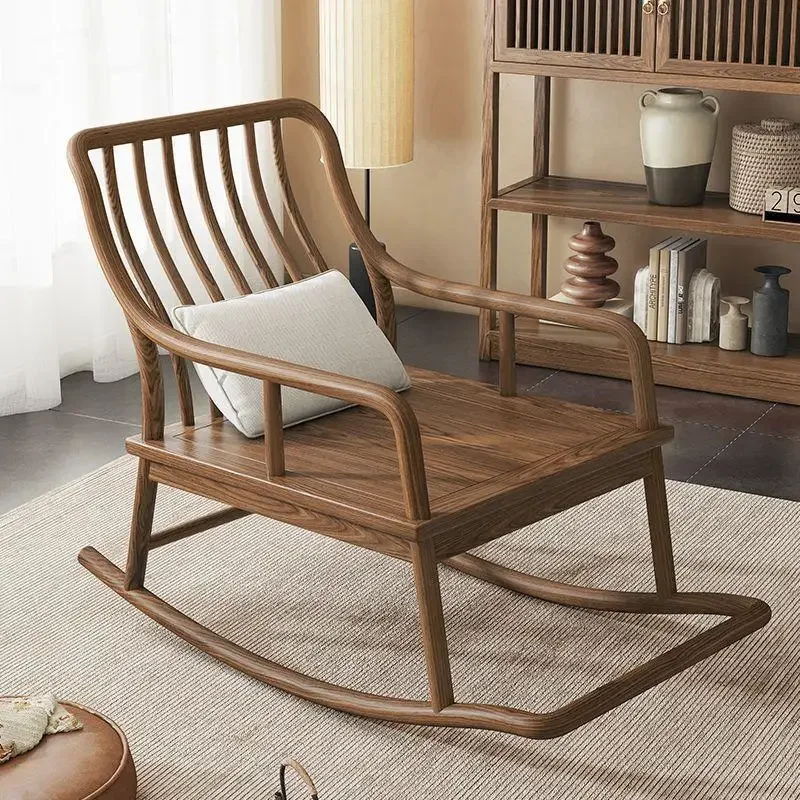 New Chinese-style all-solid wood rocking chair ash wood adult home balcony leisure recliner living room furniture nap chair