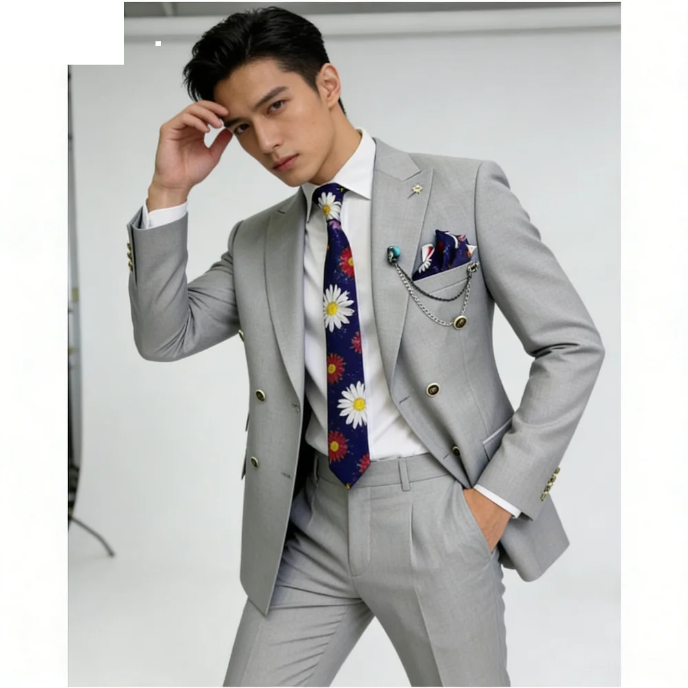 

Customizable Double-breasted Formal Men's Suit with Pointed Lapel Slim Fit Wedding Blazer Smoking Jacket for Special Occasions