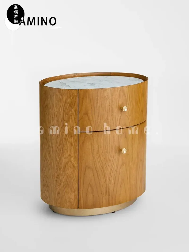 Oval bedside table bedroom locker marble retro style bedside storage cabinet