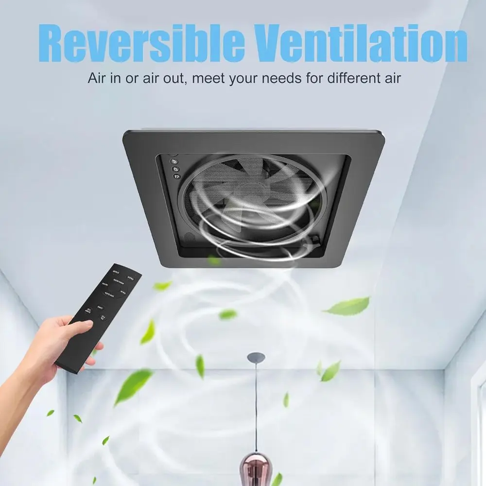 RV Roof Vent Fan Reversible Exhaust 12V-24V Ultra-Quiet Ventilation Ceiling Fan with Remote Control & Rain Sensor, 14.17inch 360