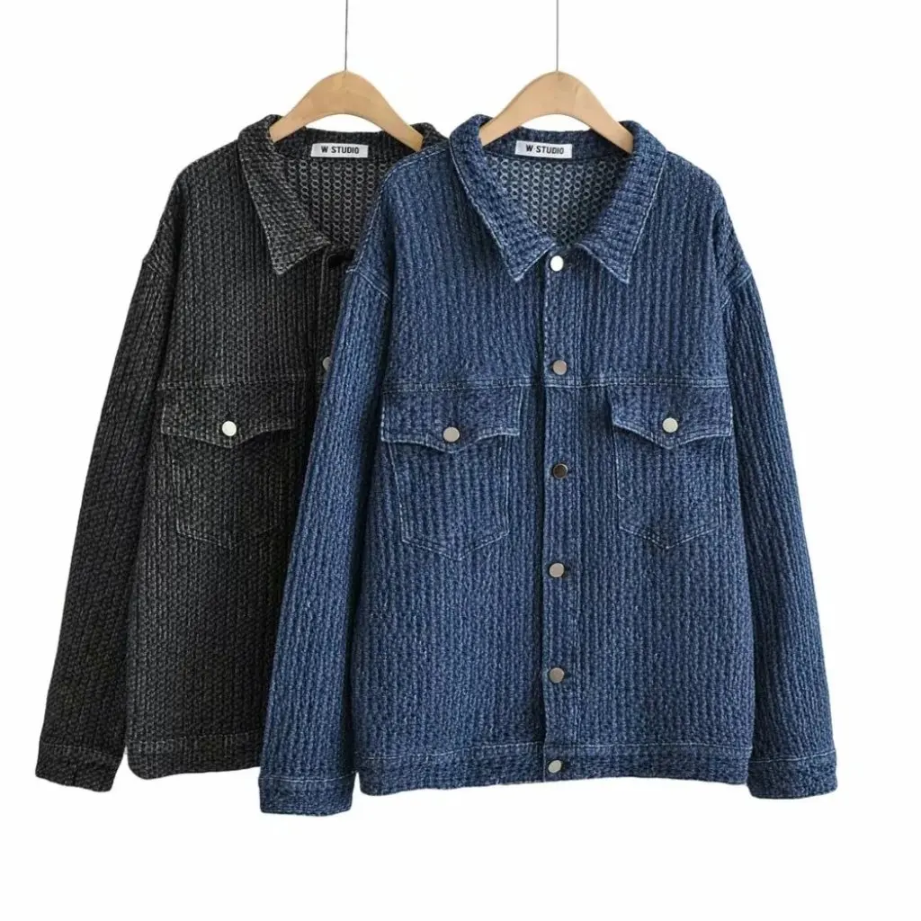 

Women's Mid-Length Slimming Denim Jacket Autumn Lapel Single-Breasted Braided Loose Large Edition Jacket