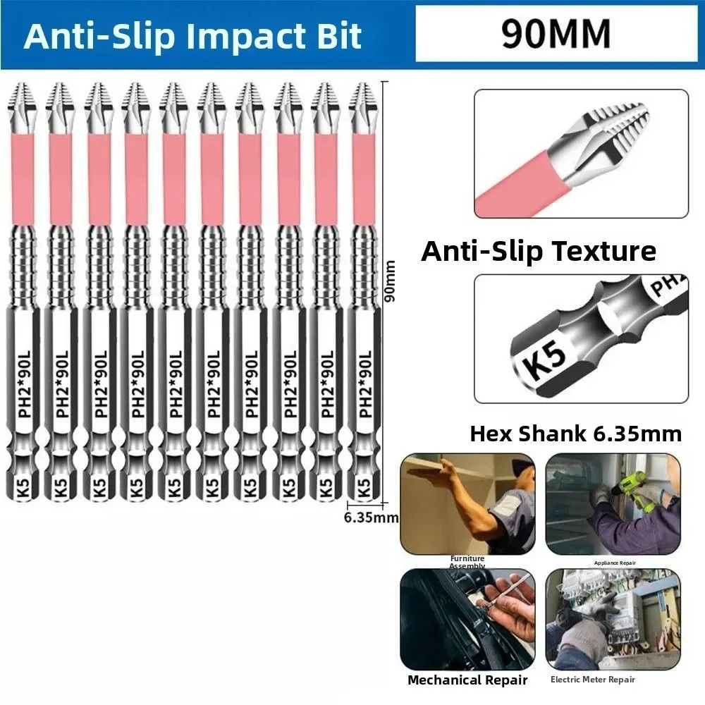 

6/10pcs Anti-Slip Magnetic Screwdriver Bit High Torque Impact Resistant Batch Head Hexagonal Handle Cross Ph2 Screwdriver Bit