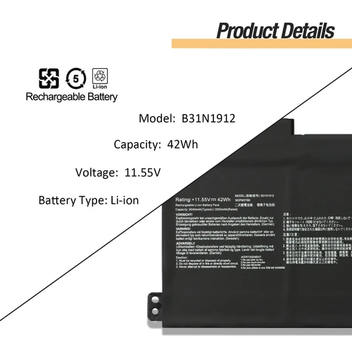 Imagen 2 del producto Repuesto de batería para portátil ASUS VivoBook 14 E410MA L410MA F414MA E510MA E510KA L510MA 0B200-03680200, 42WH, B31N1912, C31N1912