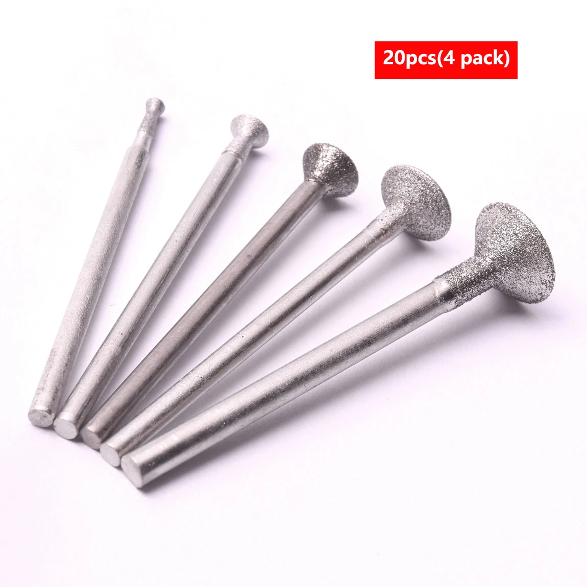 20Pcs 2-10mm Diamond Grinding Head Mounted Point 2.35/3mm Shank Spherical Concave Jade Carving Burrs Polishing Engraving Tools