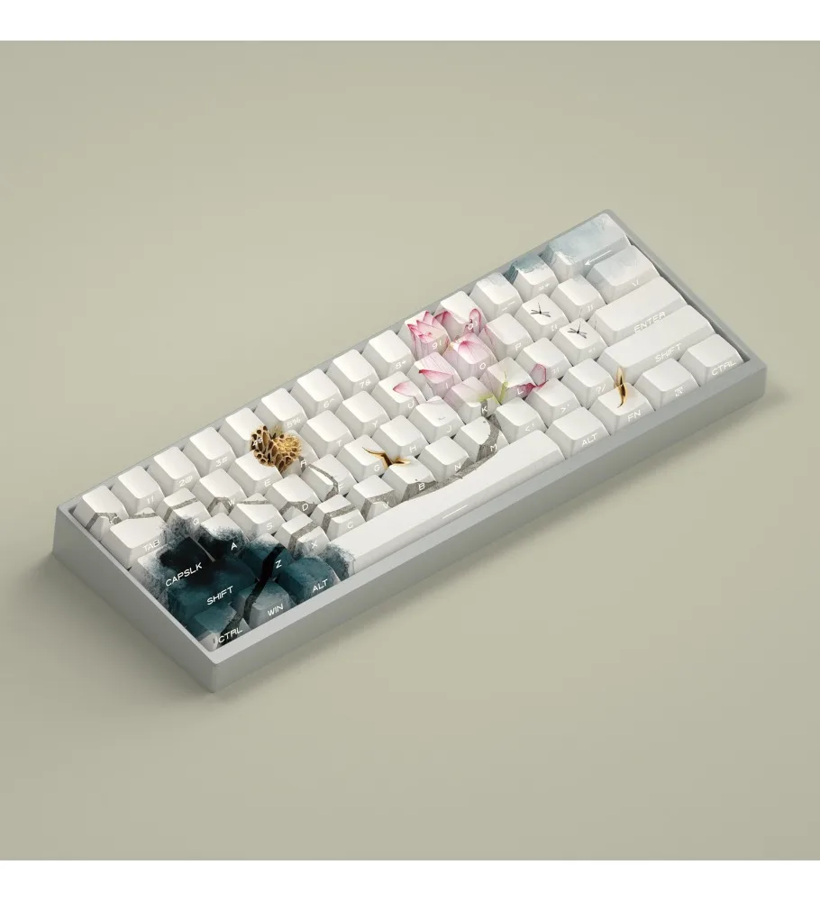 Lotus rhyme keycap antique side engraved light side transparent original height PBT atk68 v75x wooting