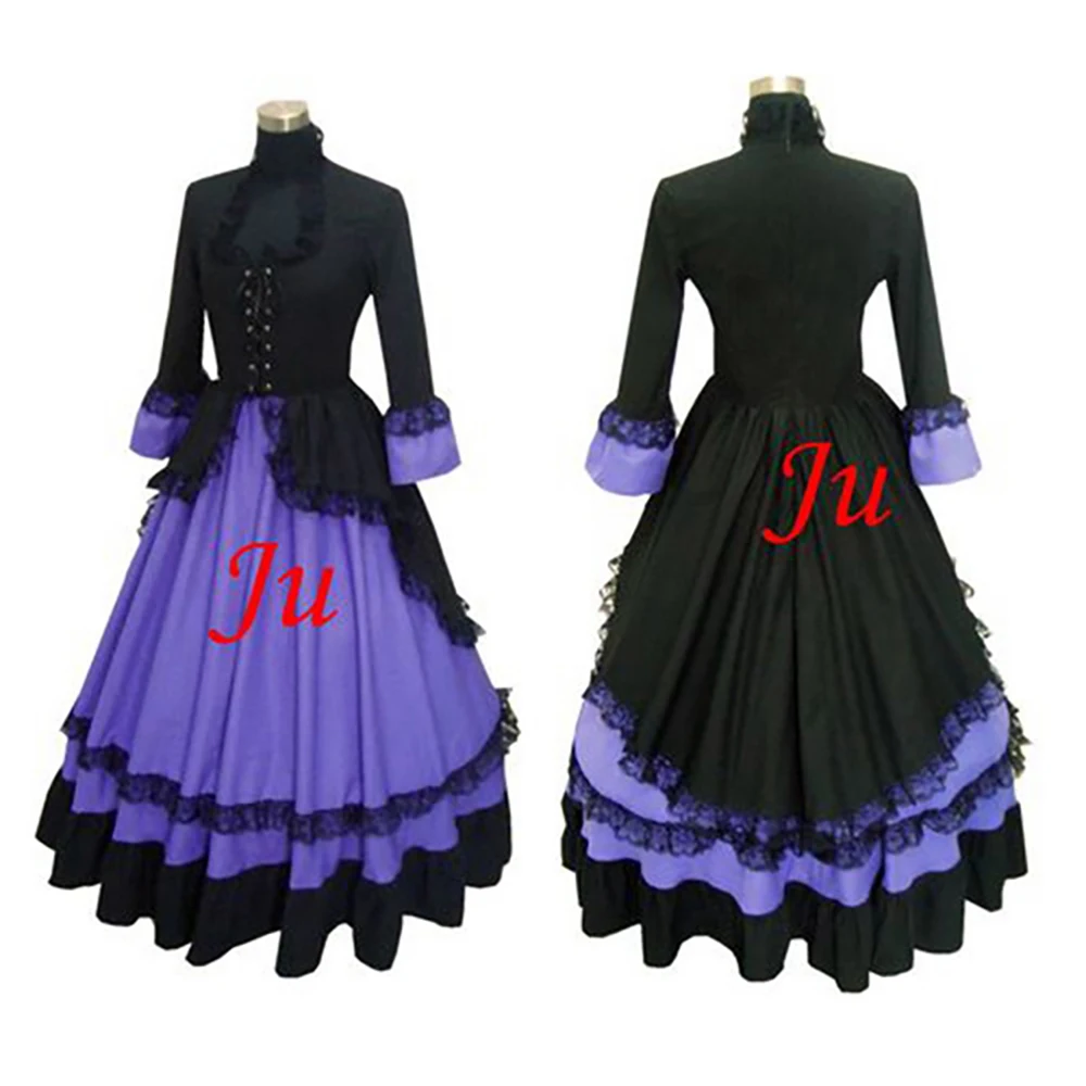 fondcosplay Medieval Gown Victorian Rococo Ball Gothic Punk Cotton black Lilac dress skirt Cosplay Costume CD/TV[CK193]