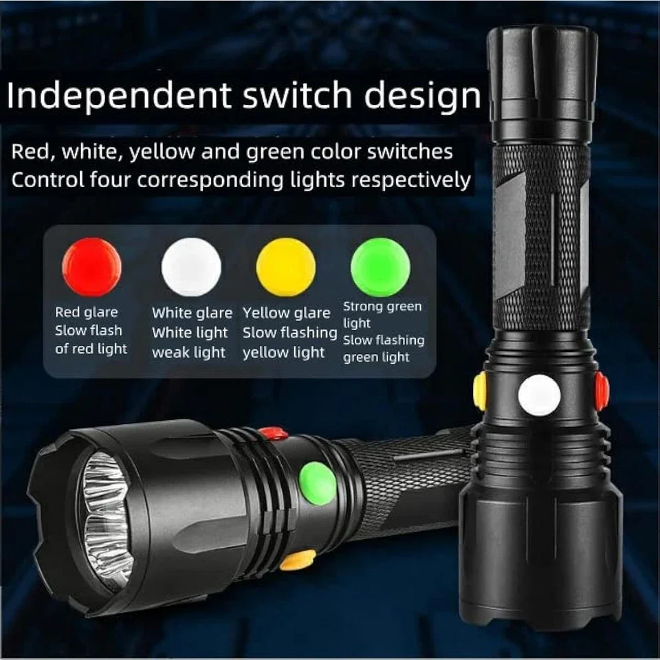 4-in-1 Multicolor LED Railway Signal 4-color Light Flashlight Portable Hand Lamp USB Rechargeable Torch Patrol Flashlights 1 PC