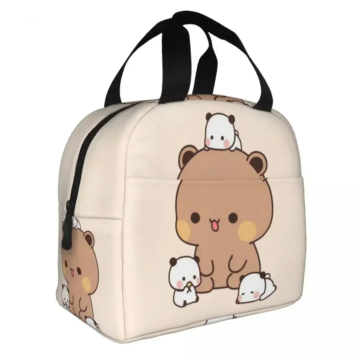 Panda And Brownie Bear Couple Insulated Lunch Bags Cooler Bag Reusable Mochi Cat Large Tote Lunch Box Food Bag School Outdoor