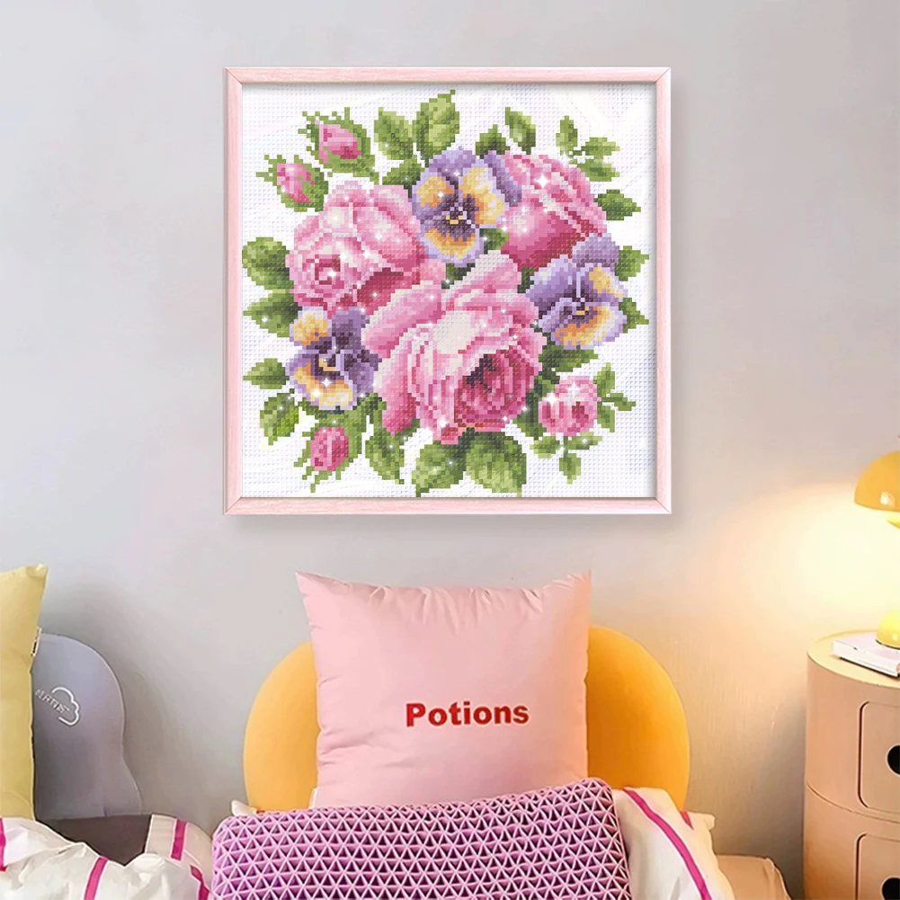 خرز التطريز الجزئي المطبوع 9CT روز عبر الابره عدة المنزل الفن Craft29x28cm