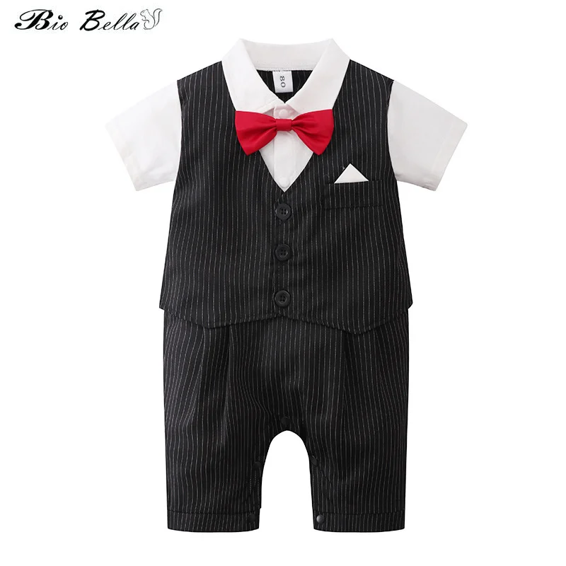 

Summer Newborn Baby Boy Romper With Red Bow Short Sleeve Jumpsuit Infant Gentle Boy Overalls Babies Clothes Roupas De Bebes