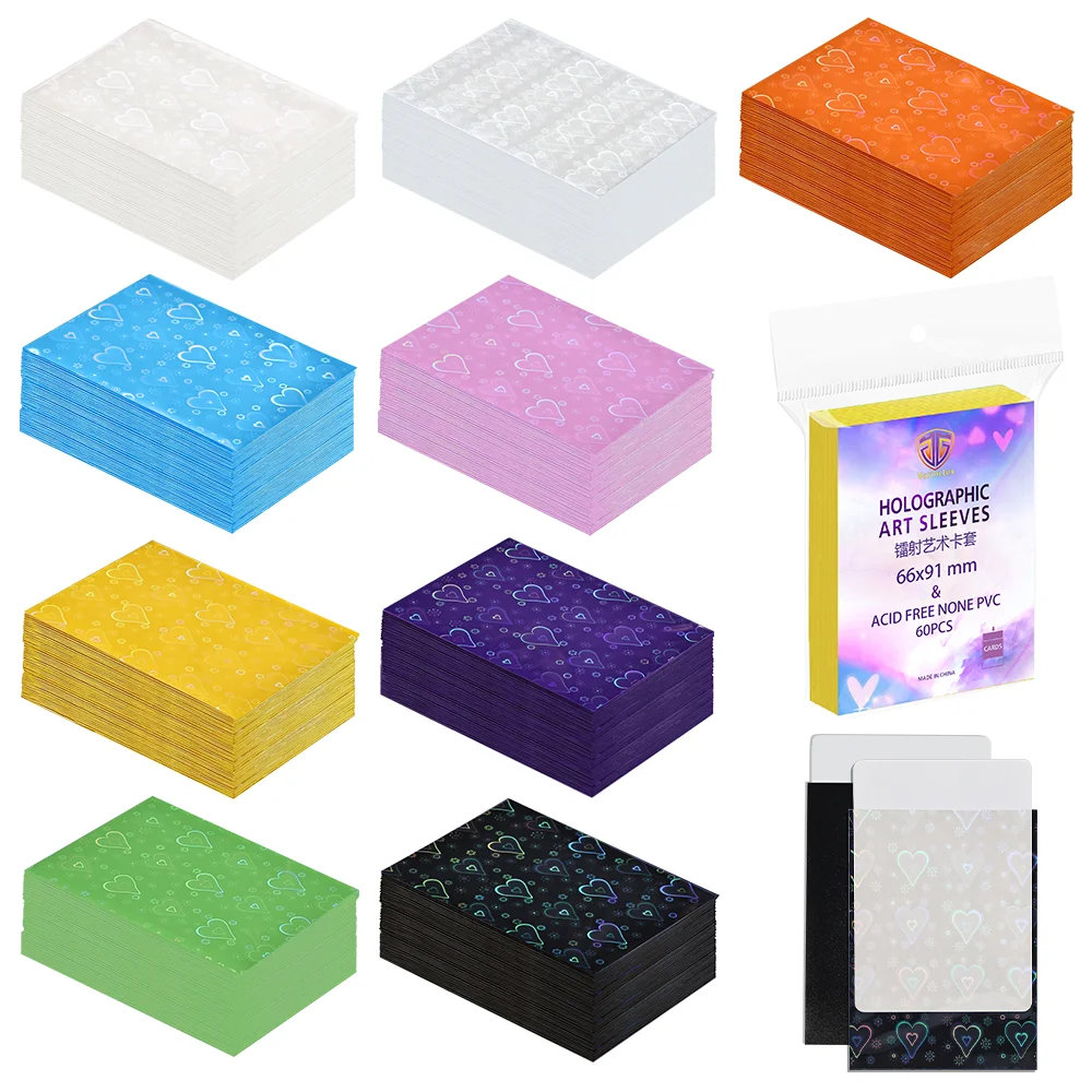 60 Stück holografische herzförmige Kartenhüllen, Standardgröße 66 x 91 mm, für TCG/MTG-Spielkarten, Idol-Foto-Sportkarten, zum Schutz von Karten – Detail 11