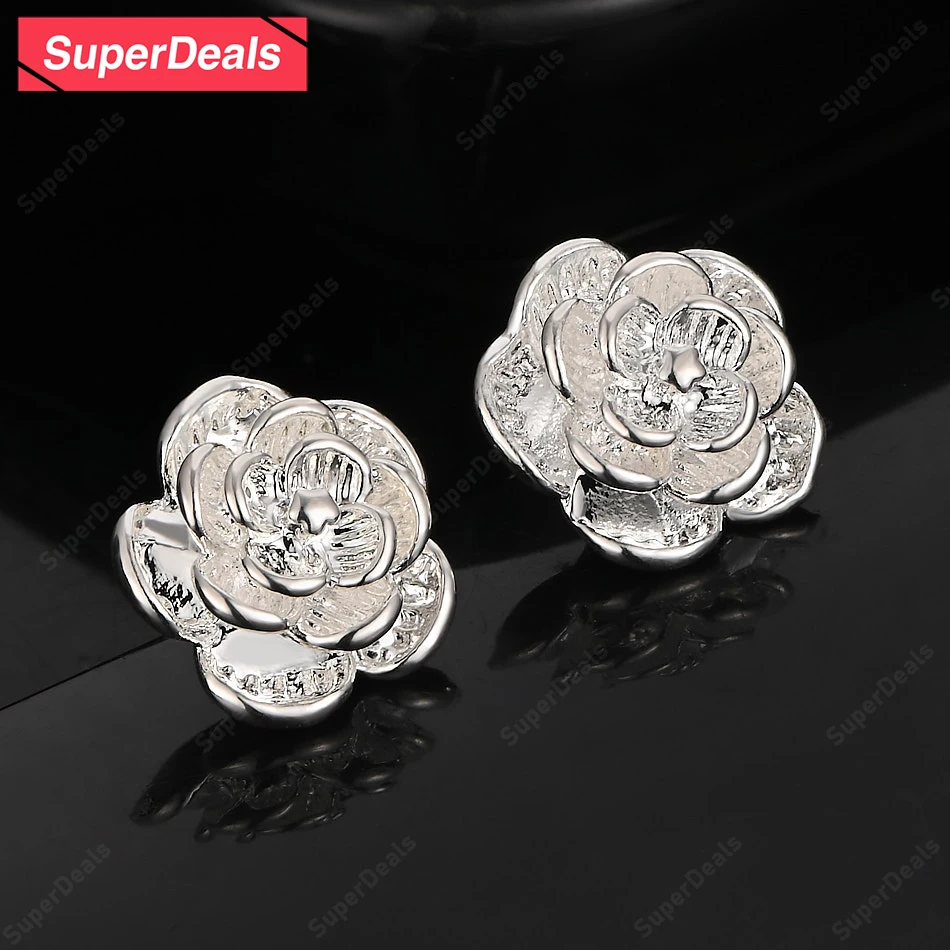 

SuperDeals 925 Sterling Silver Delicate Flower Stud Earring Luxury Beautiful Jewelry Women Charm Wedding Party High Quality Gift