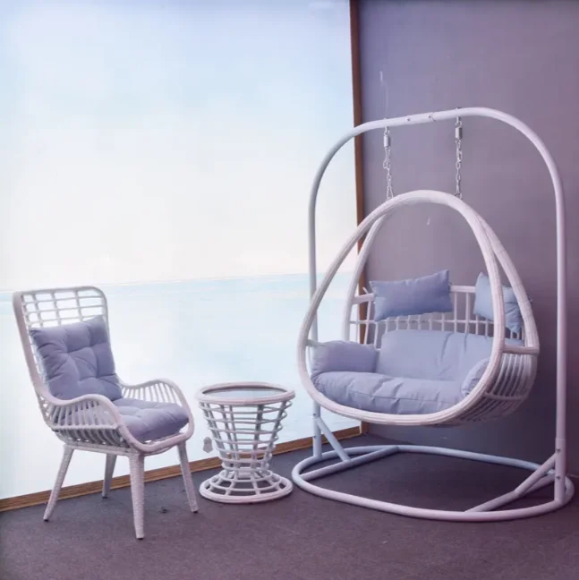 #*s for Balcony Leisure Table and Chair Combination Rocking Chair Hanging Basket Sun protection Full Rattan Chair Three-piece Se