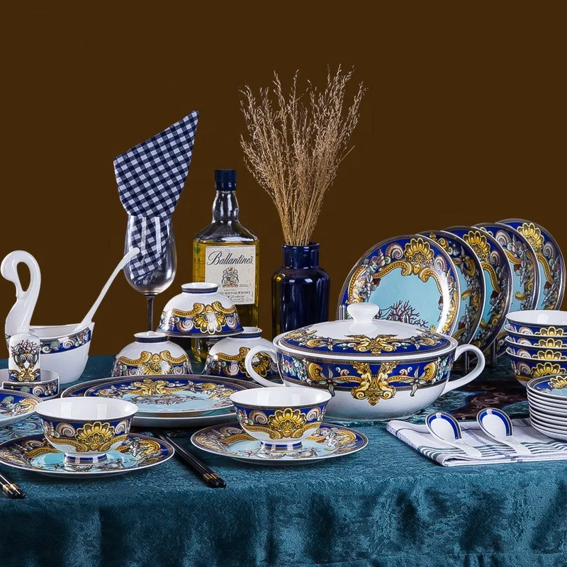 Hot Sale Western European Style Bone China Tableware Ceramic Dinnerware Set Porcelain Dinner Set