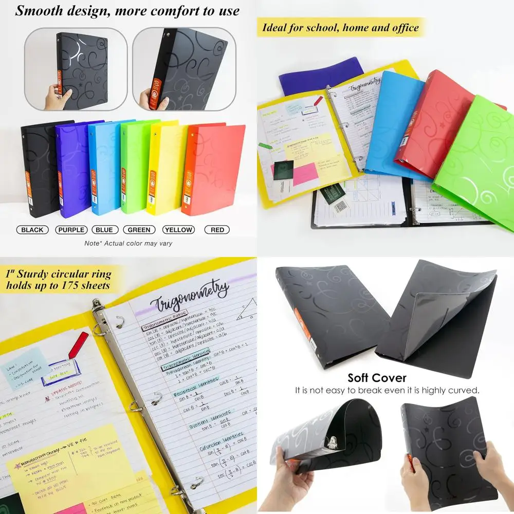 

Папка-скоросшиватель с 3 кольцами, 1 дюйм, разноцветная, 48 штук, вмещает 175 листов, универсальная для школы, дома или офиса