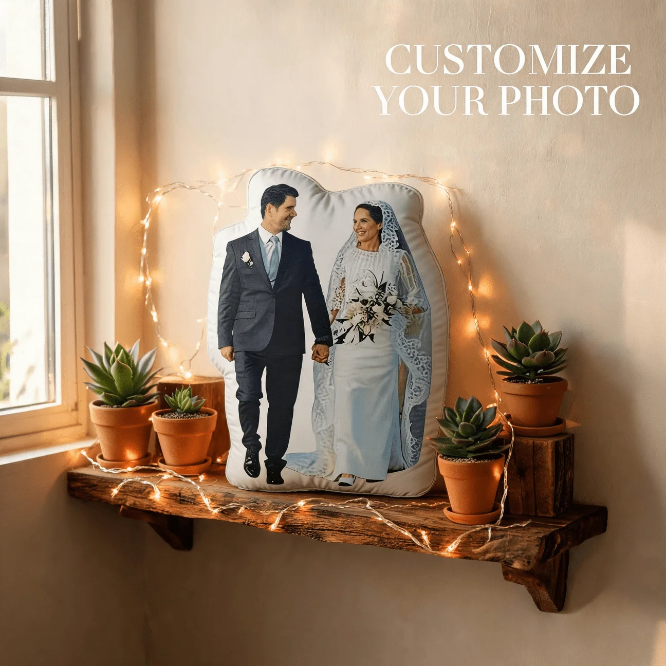 Personalized Couple Photo Shaped Pillow, Custom Wedding Portrait Decorative Cushion, Romantic Bride And Groom Accent Pillow for