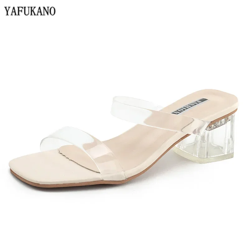 Women Slippers Shoes Celebrity Wearing Simple Style PVC Clear Strappy Buckle High Heels Woman Transparent Heels image 6