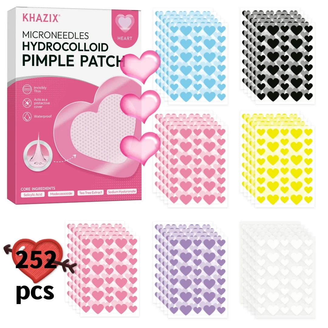 Seven colors 252PCS Cute heart-shaped acne patch, hydrocolloid material,facial skin care imperfection patch