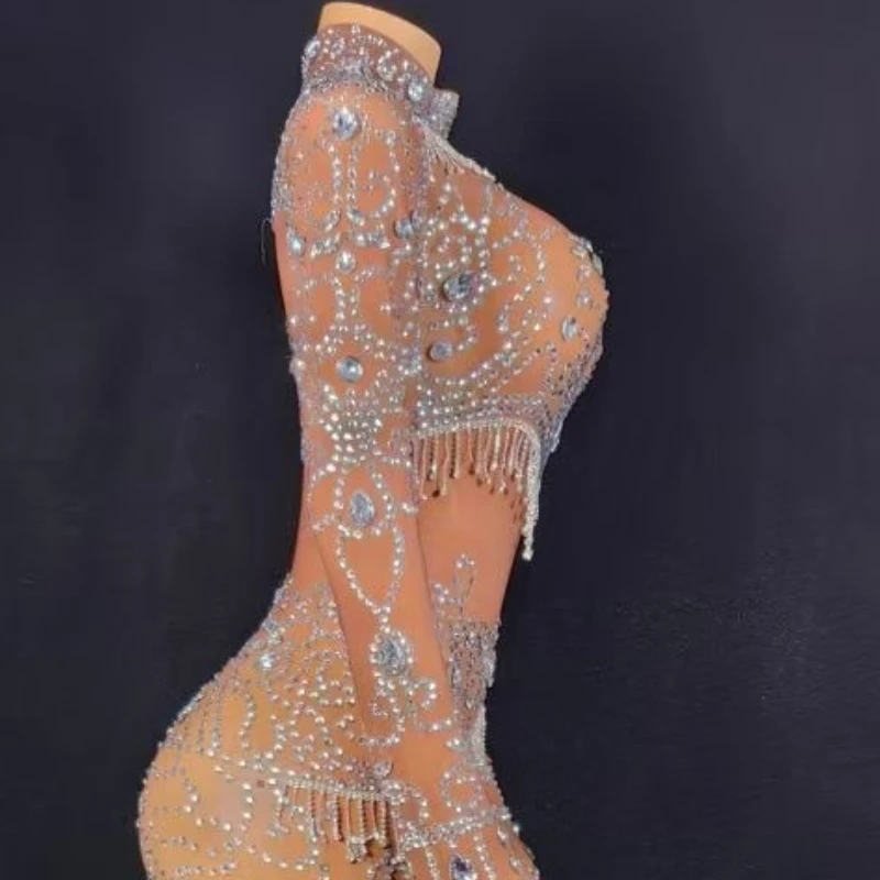 Sparkling Crystal Diamond Mesh Stretch Dress - Singress Outfit Party Prom Evening Dress Vestidos De Mujer Elegantes Para Fiesta