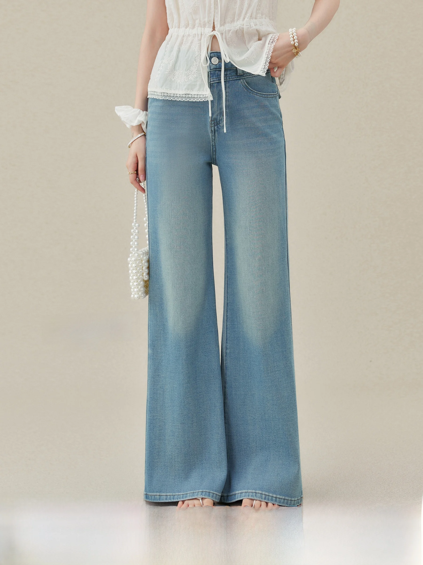 

High Waist Wide Leg Light Blue Denim Jeans Women Summer Loose Straight Cut Trousers by Yang Xue Blue Ink Narrative Series