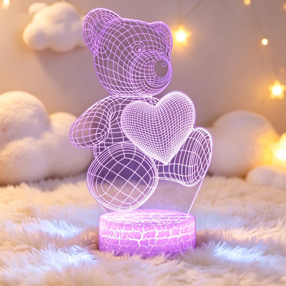 LED 3D Kreative Liebesbär-Lampe Acryl USB Nachtlicht Weihnachtsdekoration für Zuhause Schlafzimmer Geburtstagsgeschenk Weihnachtsfeiertagsdekoration