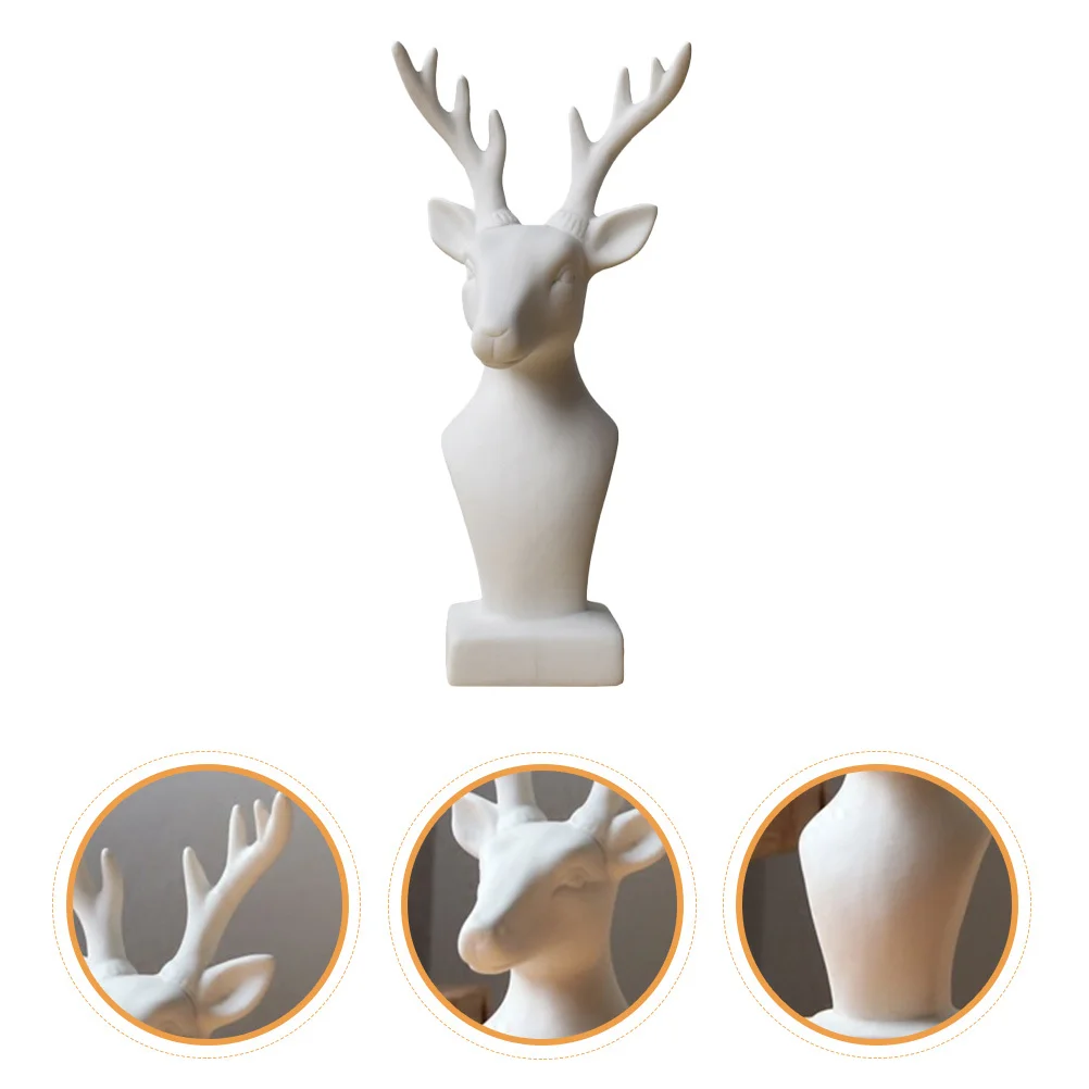 

Deer Head Statues Ceramic Art Craft Unique Home Decoration for Desktop Garden Fairy Ornament Living Room Office Decor