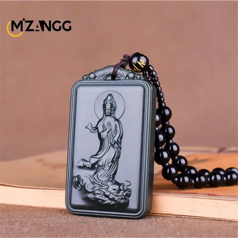 

Natural Hetian Jade Guanyin Pendant Qingyu Fu Long Station Guanyin Men's Jade Necklace Hand-carved Exquisite Fashion Jewelry