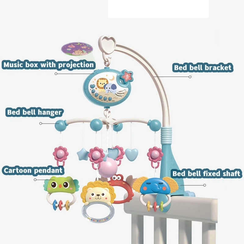 Zabawka do łóżeczka dla noworodka, dzwonek, grzechotka, pilot zdalnego sterowania, projektor świetlny, muzyka, grzechotka przy łóżeczku dla niemowląt, zabawki edukacyjne dla dzieci w wieku 0-1 lat