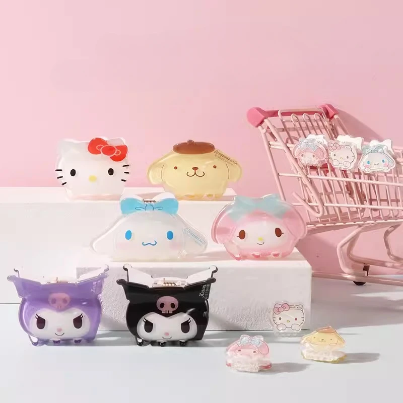 

Kawaii Anime Sanrio Grip Clip Cartoon Sweet Kuromi Melody Cinnamoroll Spoon Hairpin Headwear Shark Clip Y2K Girl Hairpins