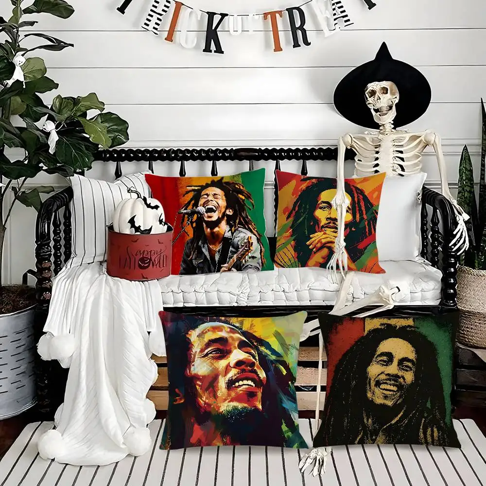 

Singer Reggae Rock B-Bob M-MarleyS Pillow Case Soft Plush Fabric Double Sided Print Decorative Home Living Room Gift Cushion