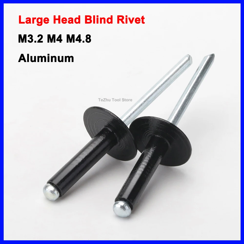 

M3.2 M4 M4.8 Black Large Cap Open End Aluminum Blind Rivets Pull Cap Rivets Blind Rivet With Flat Round Head Split Brivets GB