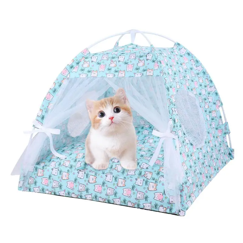 Cat Tent Breathable Play Tent Cat Cave Pet Sun Shelter Semi-Enclosed Floral Pet Cave Nest Foldable Dog Tent Bed For Indoor And