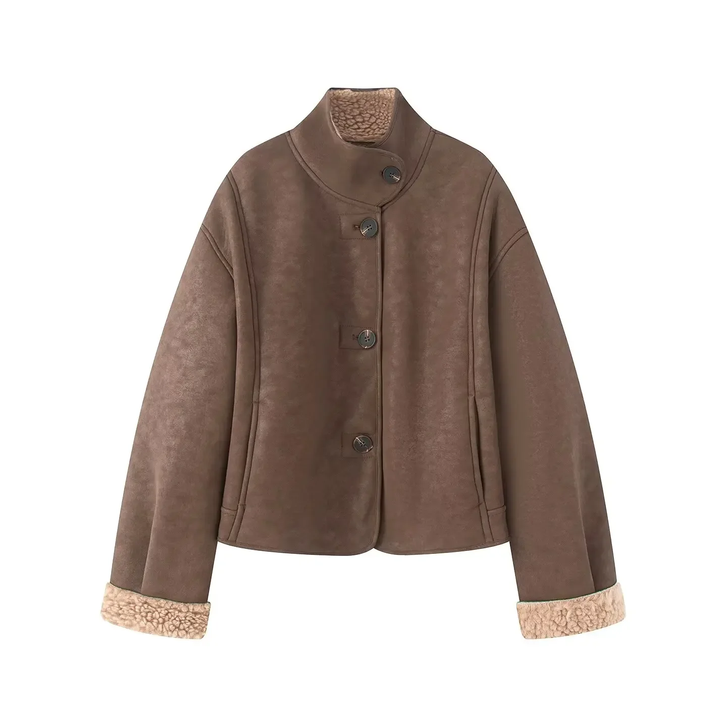 Women Fashion Willshela Faux Feather Solid Single Breasted Jackets Vintage High Neck Long Sleeves Female Chic Lady Coats Outfits