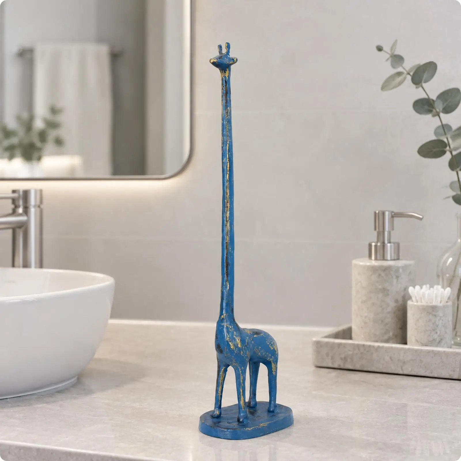Decorative Giraffe Toilet Paper Holder Cast Iron Gold Brushed Finish for Dining Table and Countertop