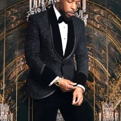 Jacquad Men Suits for Wedding Groom Tuxedo Slim Fit Formal Business Blazer Banquet 2 Pieces Floral Suit Jacket with Pants 2025