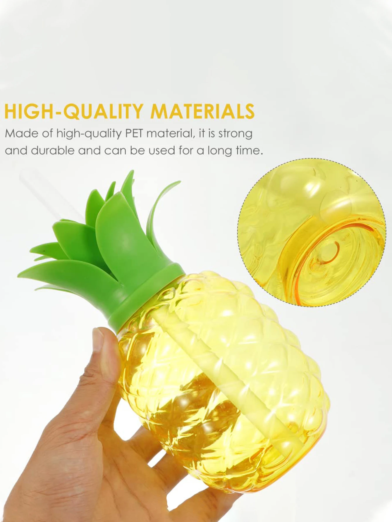 أكواب الأناناس مع القش، أكواب الأناناس البلاستيكية مع أغطية إغلاق أكواب حفلات هاواي Luau Tiki وديكورات حفلات الشاطئ #3