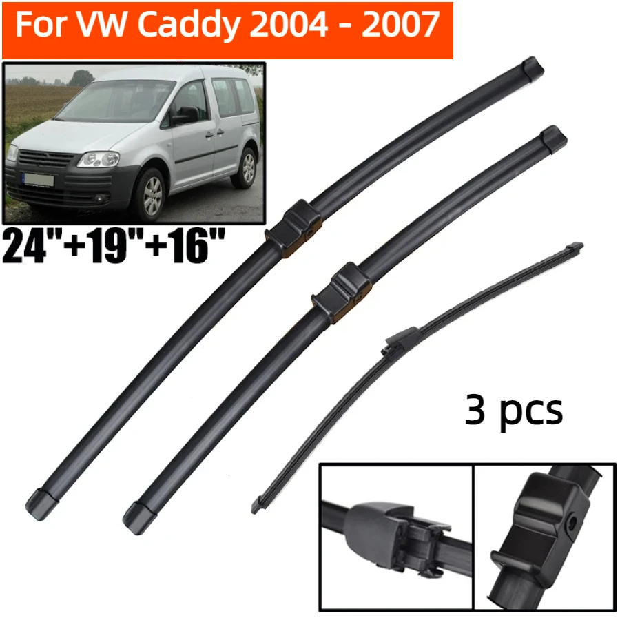 ZHANGU Wiper Front & Rear Wiper Blades For VW Caddy 2004 - 2007 Windshield Windscreen Clean Window Car Rain Brushes 24