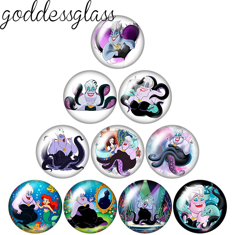 Meerjungfrauen-Bösewichtin Ursula Oktopus 10 Stück runde 12mm/18mm/20mm Fotoglas-Cabochons mit flacher Rückseite zur Herstellung von Schlüsselanhänger-Schmuck