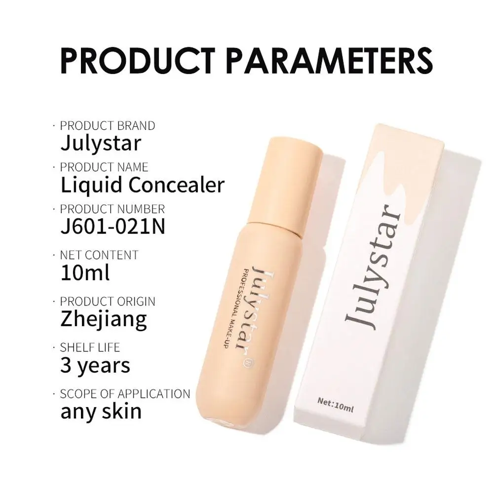 Julystar corretivo 10ml de longa duração à prova d'água cobre olheiras e cicatrizes de acne 2 em 1 corretivo líquido para olhos e lábios