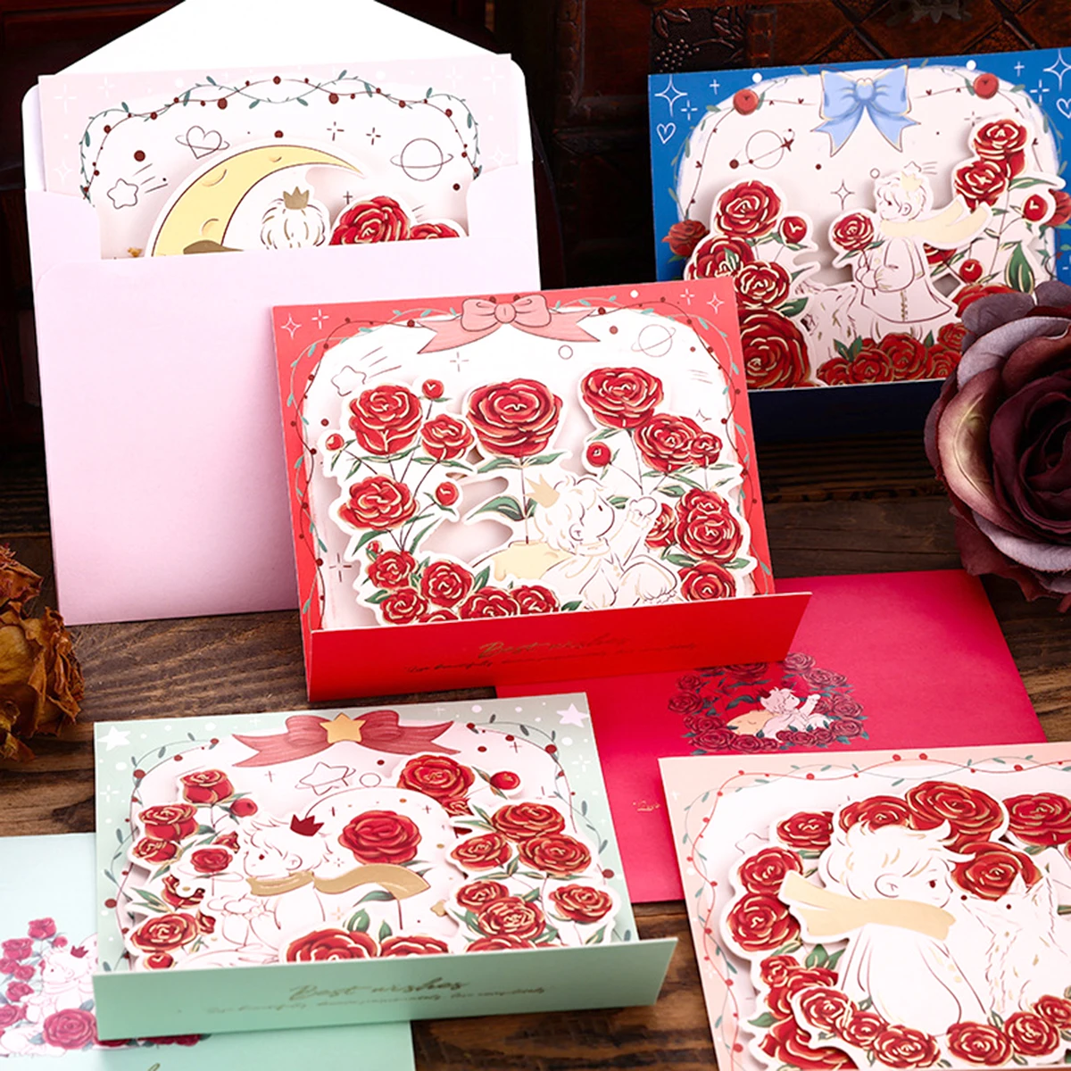 Valentine's Day Card for Her Girlfriend, Romantic 3D Pop Up Rose & Prince Love Greeting Card Set, Envelope, Unique Gift - view 5