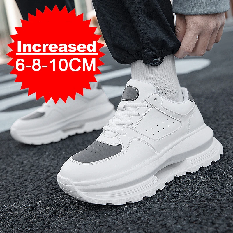 

New Men Elevator Shoes Height Increase Sneakers Shoes for Men 6/8CM Sports Casual Shoes Invisible Inner Heightening White Shoes